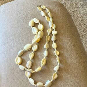 Vintage Long Mother of Pearl Beaded Necklace GUC Statement Piece
